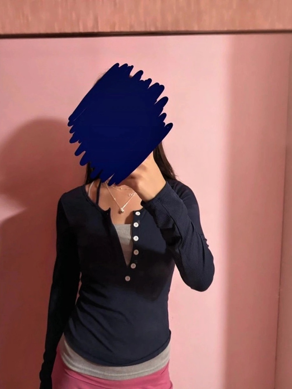 Blue Long Sleeve buttoned up layered henley